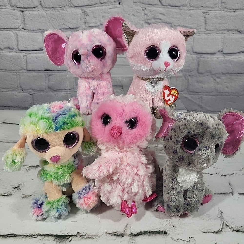 Ty Beanie Boos Lot of 5 Plush Stuffed Animals 6" Elephant Poodle Cat